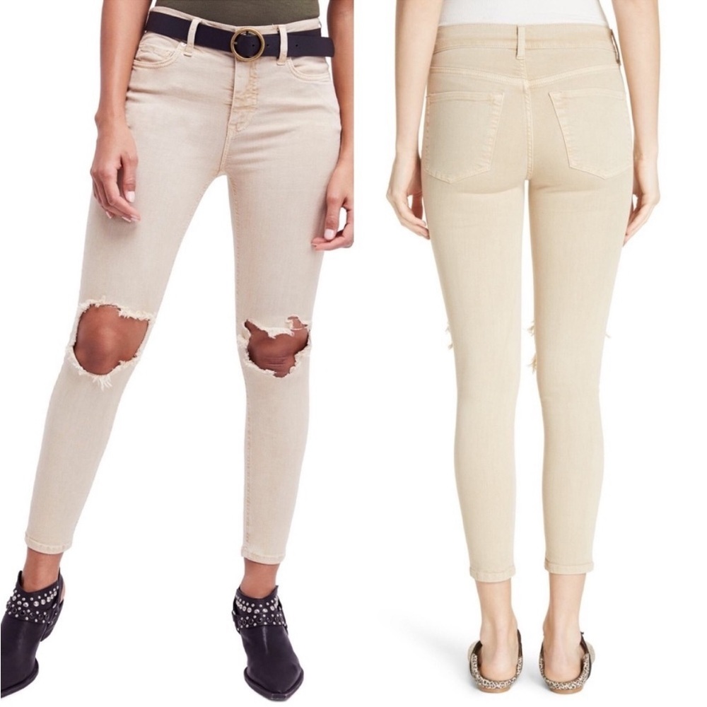 Free People Jeans‎ Women Size W 31R Medium Wash Beige Khaki Skinny Fit
